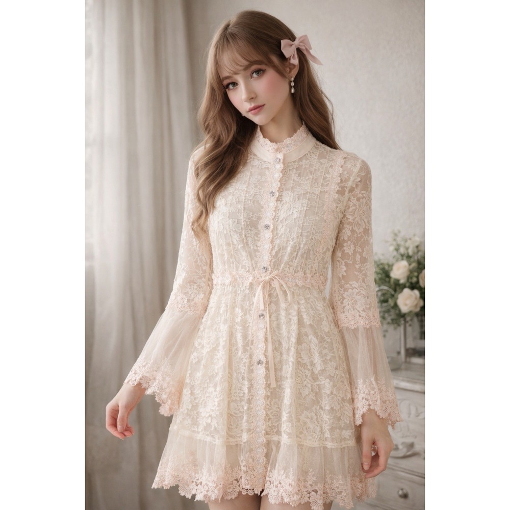 Passion Concept Women's Cream Lace Button Front Tunic Size L Romantic Victorian